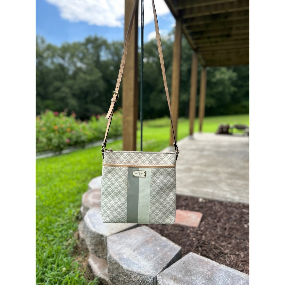 Kate Spade Penn Place Keisha Crossbody Bag Gray‎ Logo Print Leather Casual Roomy